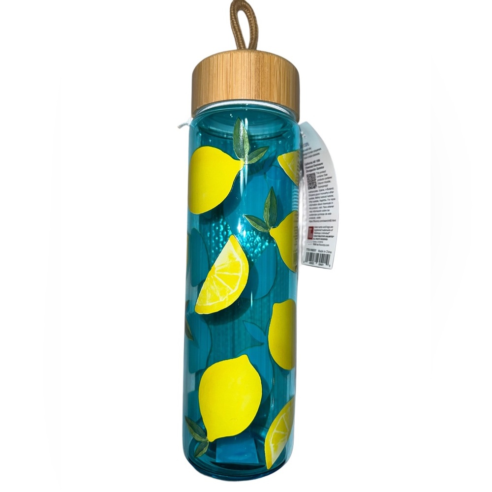 💙❤️ Rove lemon blue glass water bottle with bamboo lid